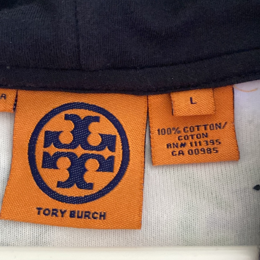 Tory Burch Terry Cloth Hoodie Tunic L chain print blue green white 100% cotton - Picture 3 of 9